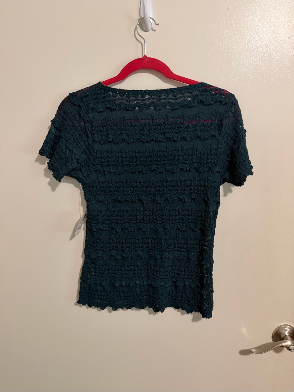 Free People Dark Teal Ruffled Short Sleeve Top
